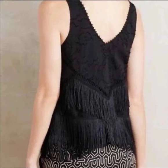 Anthropologie HD in Paris Tiered Fringe Sleeveless Blouse Black 4 - Picture 4 of 10